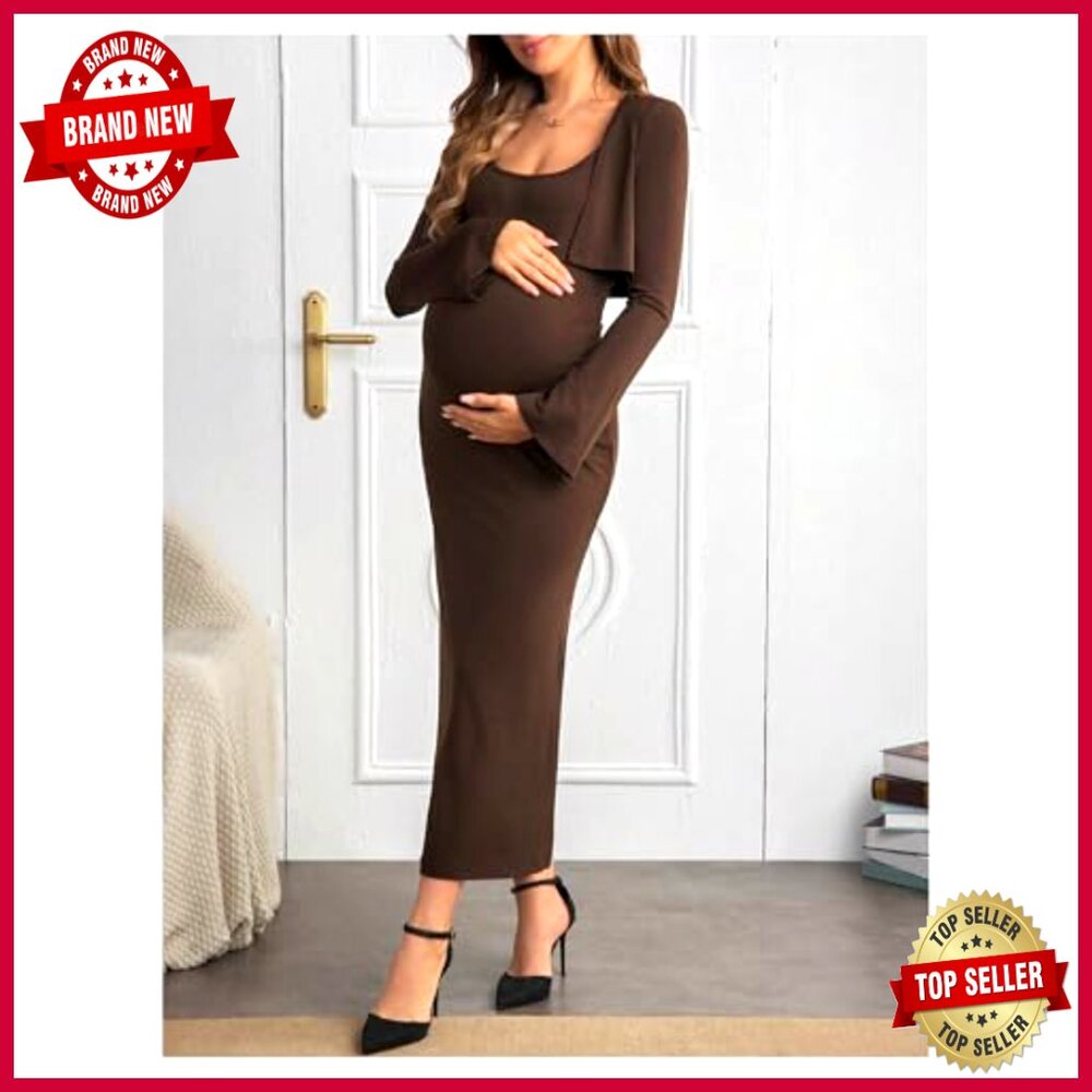 Maternity 2 Piece Set Long Sleeve Cropped Cardigan Bodycon Cami Dress - Picture 5 of 5